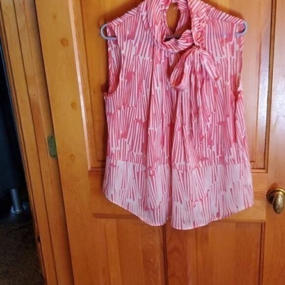 New York & Company Stretch‎ Vintage Look Tied Mock Neck Secretary SL Sz XL Tunic - Picture 1 of 8